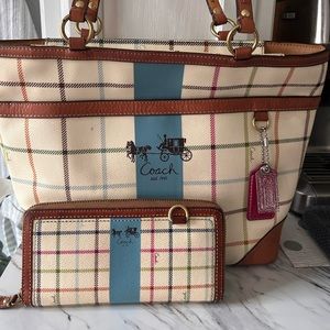 Authentic Vintage Coach Tattersall Plaid Bag & Wallet Set